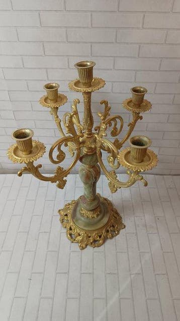 Kaarsenhouder - Brons, Onyx - Franse Louis V-kandelaren