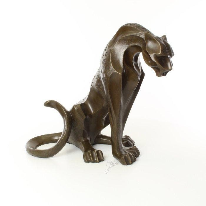 Beeld, XL Moderne Jaguar 19.6 KG / 53.4 cm - 48 cm - Brons, Antiquités & Art, Curiosités & Brocante