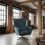 Leren draaifauteuil Leaf Duo - Kenia Denim en Toledo Marine, Huis en Inrichting, Fauteuils, Eigentijds, Klassiek, Modern, Romantisch, Vintage
