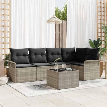 vidaXL Tuinbank Set 6 st Lichtgrijs poly rattan, Verzenden