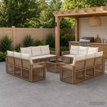 vidaXL Tuinbank Set 13 st Beige en Crème Wit poly rattan, Tuin en Terras, Verzenden, Nieuw