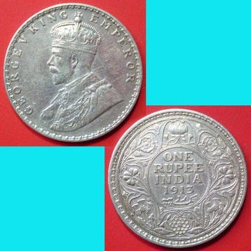 Brits India. George V. 1 Rupee 1913-1919 (Lot of 3 coins)
