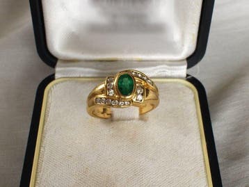 Damiani - Bague - 18 carats Or jaune Émeraude - Diamant, Bijoux, Sacs & Beauté