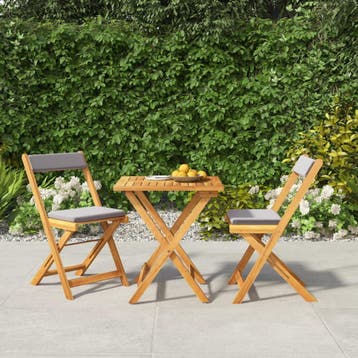 vidaXL 3-delige Bistroset inklapbaar met kussens massief, Tuin en Terras, Verzenden, Nieuw