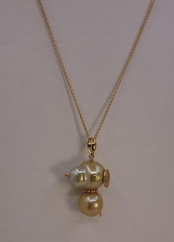 Collier avec pendentif - 18 carats Or jaune, Perles des Mers