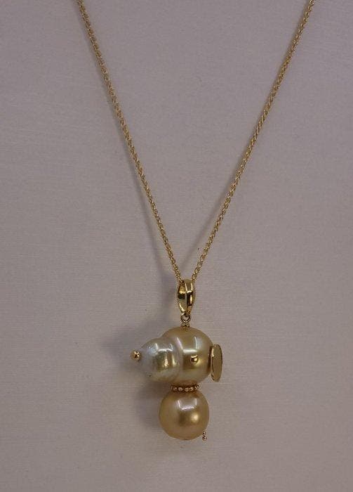 Collier avec pendentif - 18 carats Or jaune, Perles des Mers, Handtassen en Accessoires, Antieke sieraden