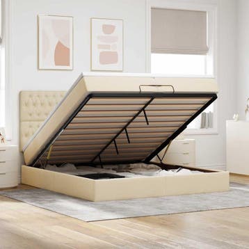 vidaXL Ottoman bed met matrassen 200x200cm stof crèmekleurig, Verzenden