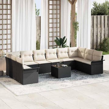 vidaXL Tuinbank Set 11 st Zwart poly rattan, Tuin en Terras, Verzenden, Nieuw