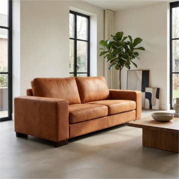 Leren bank Enjoy - 2,5 zits - Kenia Rost (oranje) - Poten, Nieuw, Ophalen of Verzenden, Modern, 200 tot 250 cm
