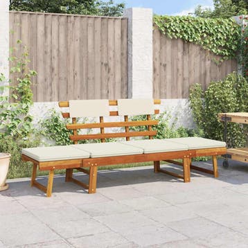 vidaXL Tuinbank met kussens 2-in-1 190 cm massief acaciahout, Verzenden