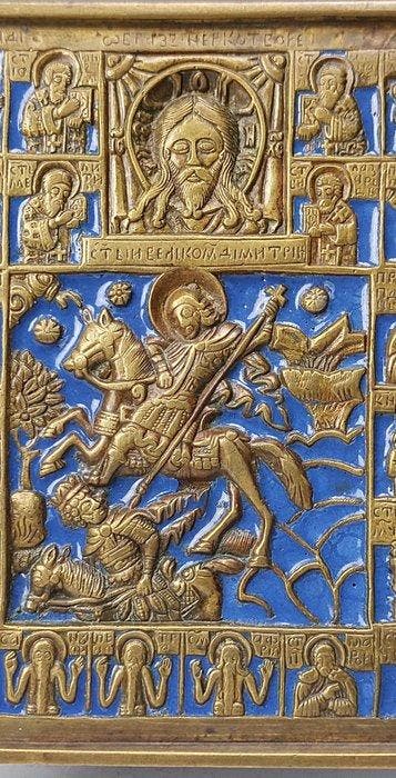 Reis-icoon - Dimitri (Demetrius) van Thessalloniki - Brons,, Antiek en Kunst, Kunst | Niet-Westerse kunst