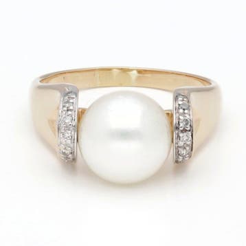 Ring - 18 karaat Geel goud Parel - Diamant