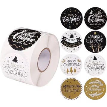 Sluitstickers kerstetiketten merry christmas chique rond