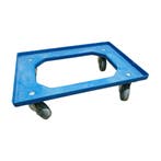 Kunststof dolly blauw 610x410x170 mm rubberen zwenkwielen, Ophalen of Verzenden
