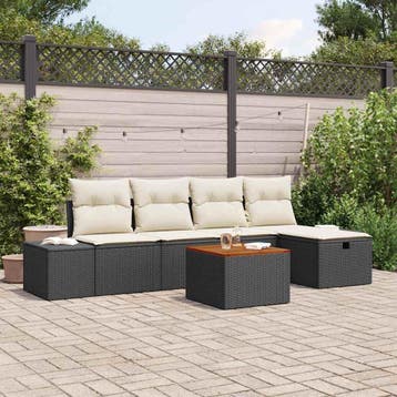 vidaXL Tuinbank Set 6 st Zwart poly rattan, Tuin en Terras, Verzenden, Nieuw