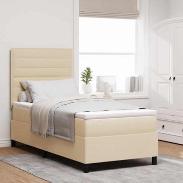 vidaXL Boxspring bed met matras met hoofdeinde Crème 100 x, Verzenden