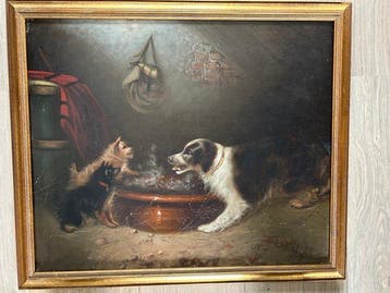 Edward Armfield (1817-1896) - Honden delen het eten