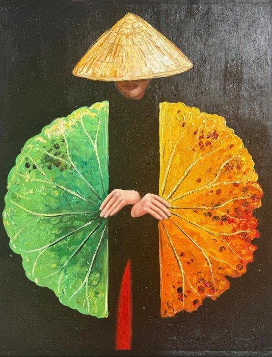 Nguyn V.L (1993) - LÉquilibre des Saisons 80 60 cm, Antiek en Kunst, Kunst | Schilderijen | Modern