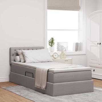 vidaXL LED opbergbed met matras Taupe 90 x 200 cm Stof, Verzenden