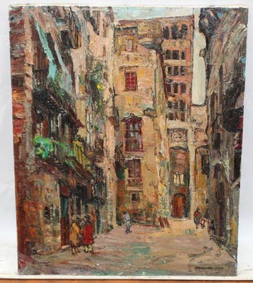 Amadeo Freixas Vivó (1912-2004) - Calle del casco antiguo de, Antiek en Kunst