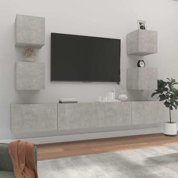 vidaXL 6-delige Tv-meubelset bewerkt hout betongrijs, Verzenden, Nieuw