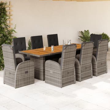 vidaXL 9-delige Tuinset met kussens poly rattan grijs, Verzenden, Nieuw, Tuinset