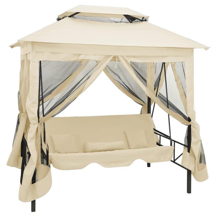 vidaXL Schommelbank met prieel converteerbaar crèmewit, Tuin en Terras, Overige Tuin en Terras, Nieuw, Verzenden