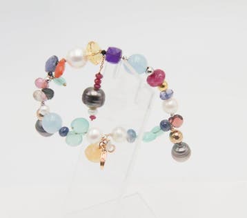 Armband - 18 karaat Geel goud Saffier - Parel, Nieuw