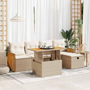 vidaXL 6-delige Loungeset met kussens poly rattan beige, Verzenden, Nieuw, Loungeset
