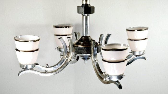 Art Déco - Plafonnier - Métal, verre, bois, Antiquités & Art, Art | Objets design