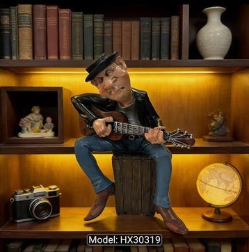Capricious Guitarist Statue Figurine | Hand-Painted Resin, Antiek en Kunst
