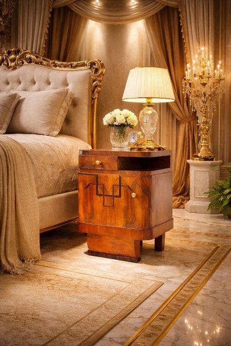 Manifattura Italiana - Nachtkastje - hout en messing -, Antiek en Kunst, Kunst | Designobjecten