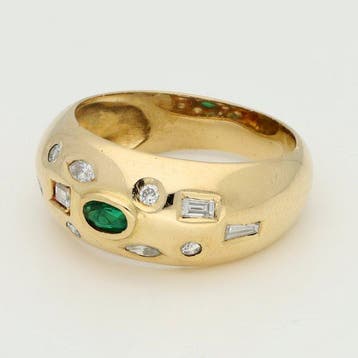 Bague - 18 carats Or jaune Émeraude - Diamant, Bijoux, Sacs & Beauté