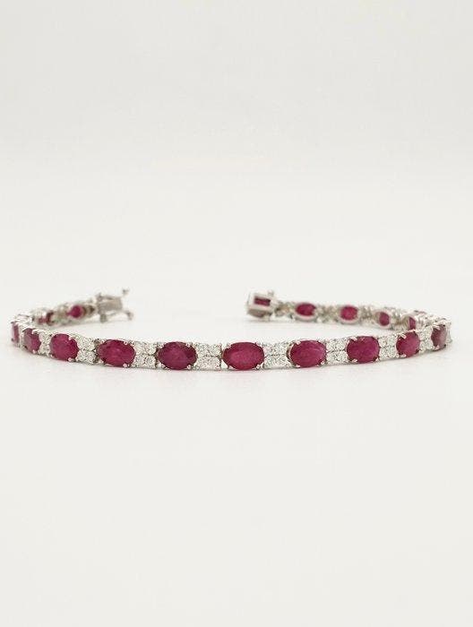 Bracelet - 18 carats Or blanc Rubis - Diamant, Handtassen en Accessoires, Antieke sieraden