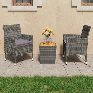 vidaXL 3-delige Bistroset poly rattan en acaciahout grijs, Verzenden, Nieuw