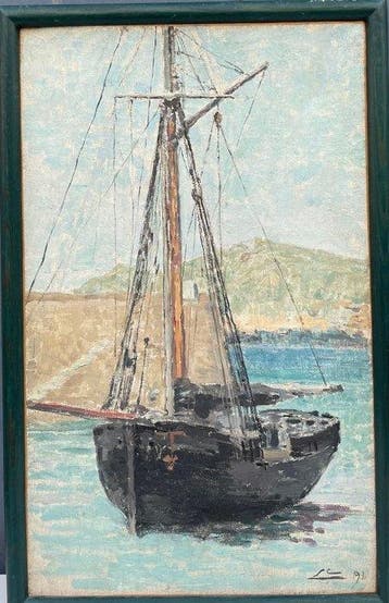 Leon Couturier (1842-1935) - Bateau au port (vendu sans prix