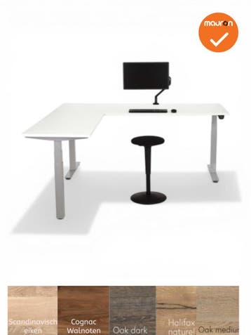 Mauforce zit-sta hoekbureau - maat en blad kleur zelf samen, Werkplek, Ophalen of Verzenden, Nieuw zonder verpakking, Bureau