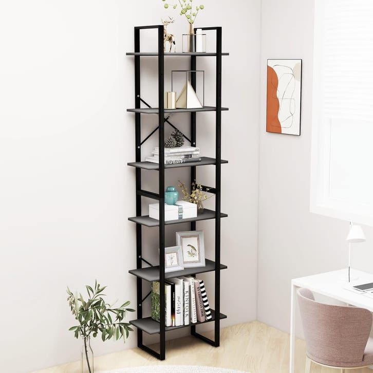 vidaXL Opbergrek 60x30x210 cm bewerkt hout grijs, Maison & Meubles, Armoires | Bibliothèques, Envoi