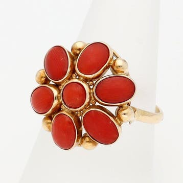 Ring - 14 karaat Geel goud - Bloedkoraal, Nieuw