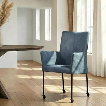 Leren eetkamerstoel Comfort met wieltjes en armleuning, Huis en Inrichting, Ophalen of Verzenden, Nieuw, Leer, Modern