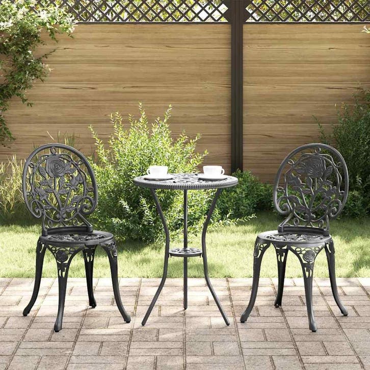 vidaXL Tuin Bistro Set 3 pcs Zwart Aluminium, Tuin en Terras, Tuinsets en Loungesets, Nieuw, Verzenden