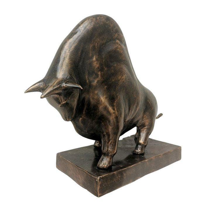 Beeld, Bizon op blok in brons - 18 cm - Brons, Antiek en Kunst, Curiosa en Brocante