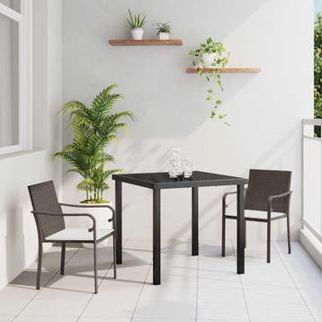 vidaXL Tuin Eettafel Set 3 pcs Bruin en Zwart PE Riet, Verzenden, Nieuw