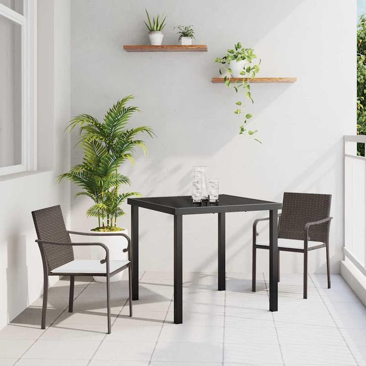 vidaXL Tuin Eettafel Set 3 pcs Bruin en Zwart PE Riet, Tuin en Terras, Tuinsets en Loungesets, Nieuw, Verzenden