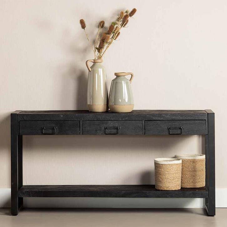 Mangohout Sidetable Britt 150 Zwart, Huis en Inrichting, Tafels | Sidetables, Nieuw, Overige houtsoorten, Verzenden