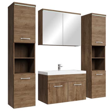 Badkamermeubel Set Paso XL 80 x 40 cm Bruin Eiken Badmeubel, Verzenden, Nieuw