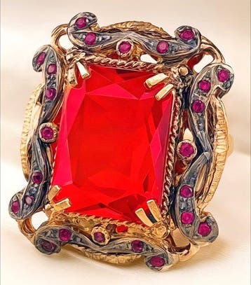 Zonder minimumprijs - Ring - 9 kt. Roségoud, Zilver Robijn -, Nieuw