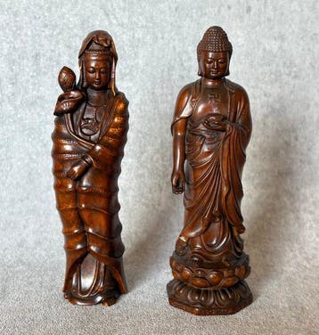 Guanyin én Shakyamuni Boeddha - Buxushout - Asie (Sans prix, Antiek en Kunst