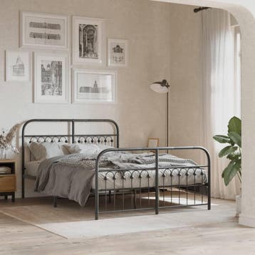 vidaXL Bedframe met hoofd- en voeteneinde metaal zwart, Verzenden