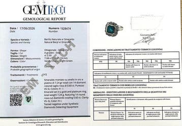 Bague - 18 carats Platine, Or jaune Émeraude - Diamant